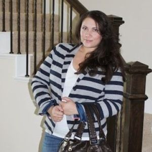 GAP Navy & Grey Knit Striped Academy Blazer {EUC}